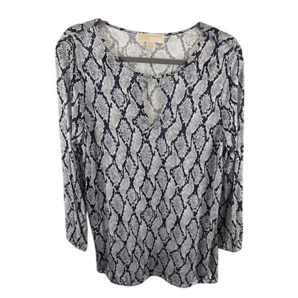 Michael Kors Snakeskin Print Blouse Top Keyhole Long Sleeve Womens Size Medium